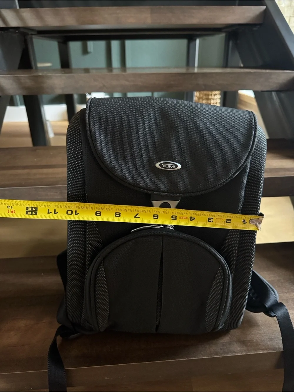 Tumi Black Compact Daypack with Silver Accent